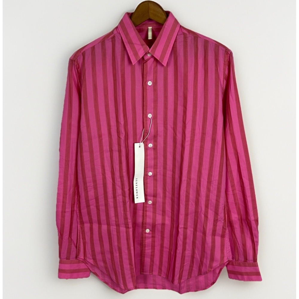 NWT Sunflower Dan Shirt Men's S Casual Button Up Magenta Stripe Tropical Cotton
